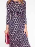 Boden Geometric Twisted Waist Jersey Dress, Navy/Multi