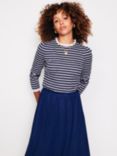 Boden Broderie Trim Stripe Top, Navy/Ivory