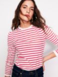 Boden Broderie Trim Stripe Top, Red/Ivory