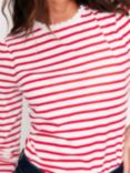 Boden Broderie Trim Stripe Top, Red/Ivory