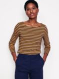 Boden Ella Breton Stripe Long Sleeve Top, Camel/Navy