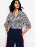 Boden Connie Relaxed Stripe Silk Shirt, Midnight/White