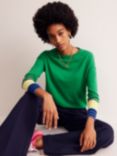 Boden Annie Stripe Cuff Wool Blend Jumper, Emerald Green