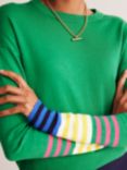 Boden Annie Stripe Cuff Wool Blend Jumper, Emerald Green