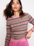 Boden Edie Fair Isle Stripe Wool Blend Jumper, Multi