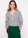 Boden Stripe Metallic Trim Henley Top, Ivory/Navy