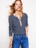 Boden Metallic Trim Stripe Henley Top, Navy/Ivory