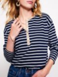 Boden Metallic Trim Stripe Henley Top, Navy/Ivory