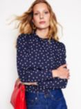 Boden Polka Dot Frill Detail Top, Navy