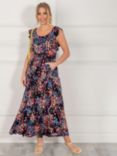 Jolie Moi Adalena Frill Maxi Dress, Navy/Multi, Navy/Multi