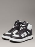 Calvin Klein Kids' High Top Lace Up Trainers, Black/White