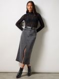 Ro&Zo Petite Denim Midi Skirt, Grey