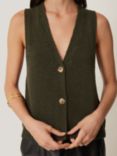 Jigsaw Pure Cotton Knitted Waistcoat, Khaki