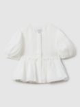 Reiss Kids' Matty Puff Sleeve Peplum Blouse, Ivory