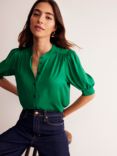 Boden Ara Scallop Short Sleeve Top, Rich Emerald