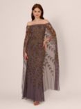 Adrianna Papell Bead Cape Maxi Dress, Moonscape