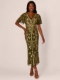 Adrianna Papell Bead Fluter Sleeve Dress, Olive