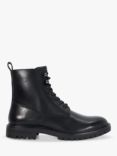 Dune Cohen Leather Cleated Sole Lace Up Ankle Boots, Black