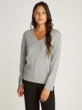 Calvin Klein Cashmere V-Neck Jumper, Light Grey Heather