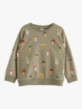 Lindex Baby Organic Cotton Mushroom Print Sweatshirt, Light Dusty Khaki