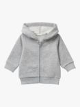 Benetton Baby Cotton Zip Hooded Sweatshirt, Melange Grey