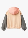 Benetton Kids' Cotton Contrast Logo Hoodie, Peach/Multi