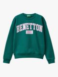 Benetton Kids' Cotton Logo Sweatshirt, Forest Green