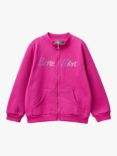 Benetton Kids' Glitter Logo Zipped Sweatshirt, Cyclamen