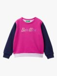 Benetton Kids' Logo Colour Block Sweatshirt, Multi