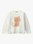 Benetton Kids' Fluffy Kitten Jumper, Cream