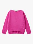 Benetton KIds' Wool Blend Crew Neck Jumper, Cyclamen