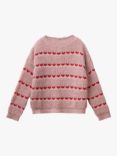 Benetton Kids' Heart Stripe Wool Blend Jumper, Pink