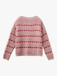 Benetton Kids' Heart Stripe Wool Blend Jumper, Pink