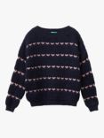 Benetton Kids' Heart Stripe Wool Blend Jumper, Night Blue