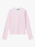 Benetton Kids' Long Sleeve Rib T-Shirt, Pink