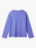 Benetton Kids' Cotton Glitter Print Long Sleeve T-Shirt, Periwinkle