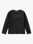 Benetton Kids' Cotton Rhinestone Long Sleeve T-Shirt, Black