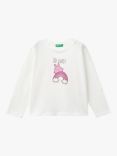 Benetton Kids' Cotton Glitter Print Long Sleeve T-Shirt, Offwhite