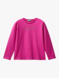 Benetton Kids' Cotton Rhinestone Long Sleeve T-Shirt, Cyclamen