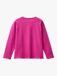 Benetton Kids' Cotton Rhinestone Long Sleeve T-Shirt, Cyclamen