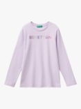 Benetton Kids' Cotton Glitter Long Sleeve T-Shirt, Lilac