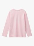 Benetton Kids' Cotton Rhinestone Long Sleeve T-Shirt, Pink