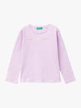 Benetton Kids' Cotton Glitter Logo Long Sleeve T-Shirt, Lilac