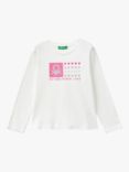 Benetton Kids' Cotton Glitter Print Long Sleeve T-Shirt, Offwhite