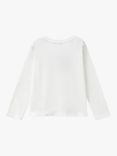 Benetton Kids' Cotton Glitter Print Long Sleeve T-Shirt, Offwhite