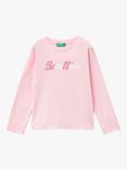 Benetton Kids' Cotton Glitter Print Long Sleeve T-Shirt, Pink