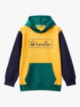 Benetton Kids' Colour Block Hoodie, Yellow/Multi