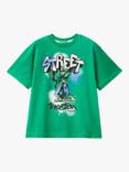 Benetton Kids' Organic Cotton Jersey Print T-Shirt, Intense Green