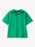 Benetton Kids' Organic Cotton Jersey Print T-Shirt, Intense Green