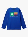 Benetton Kids' Cotton Logo Long Sleeve Tee, Bluette